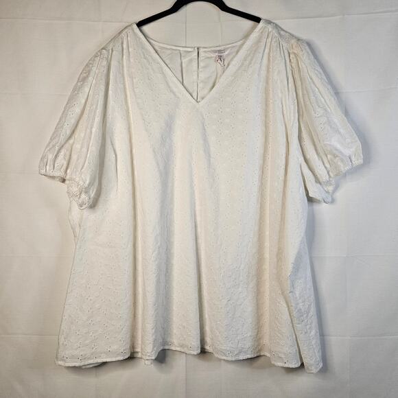 Lauren Conrad LC White Embroidery Floral Flowy Blouse Size 4X - Picture 1 of 8